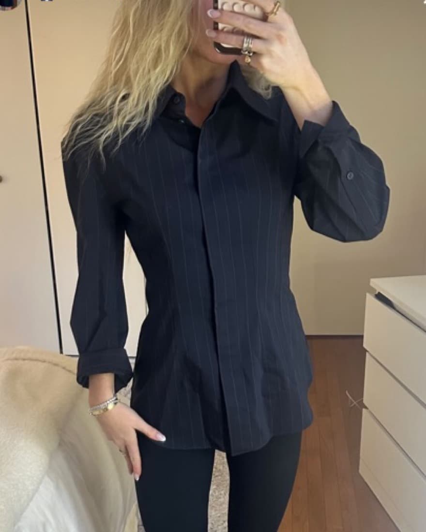 Oversized Pin Strip Button Down + Blazer - Image 1