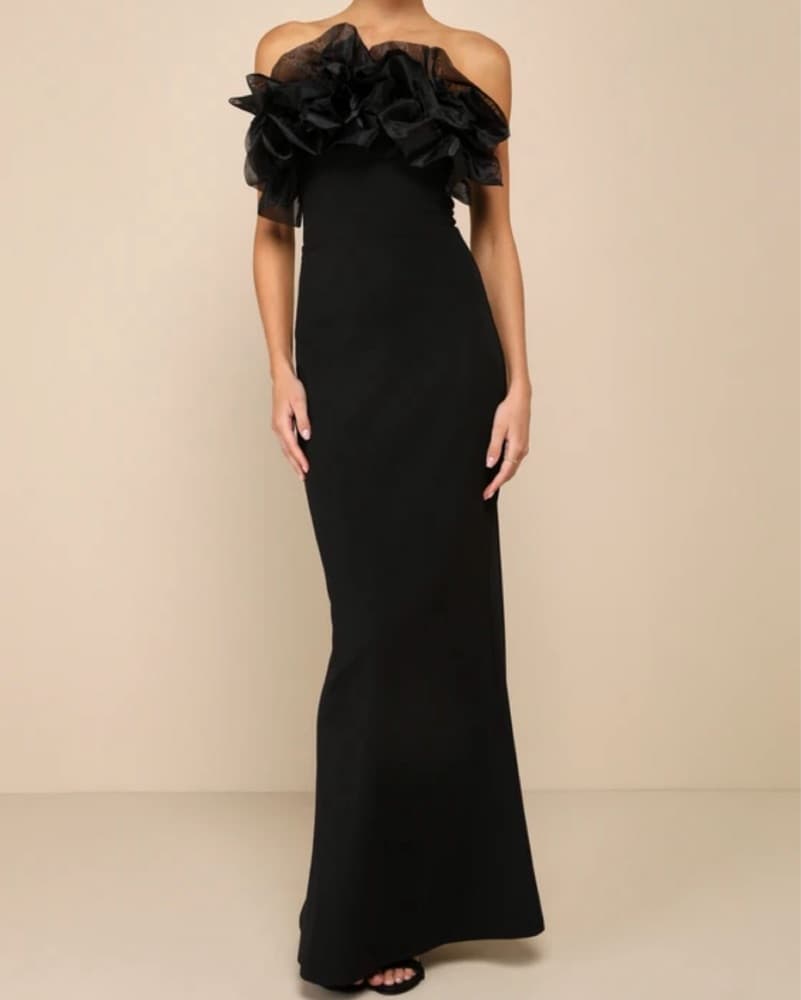 Evening Excellence Black Ruffled Straple - Image 3
