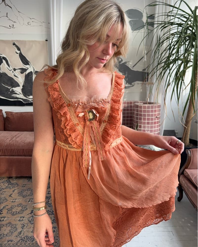 Y2k Orange Cameo Mini Dress - Image 1