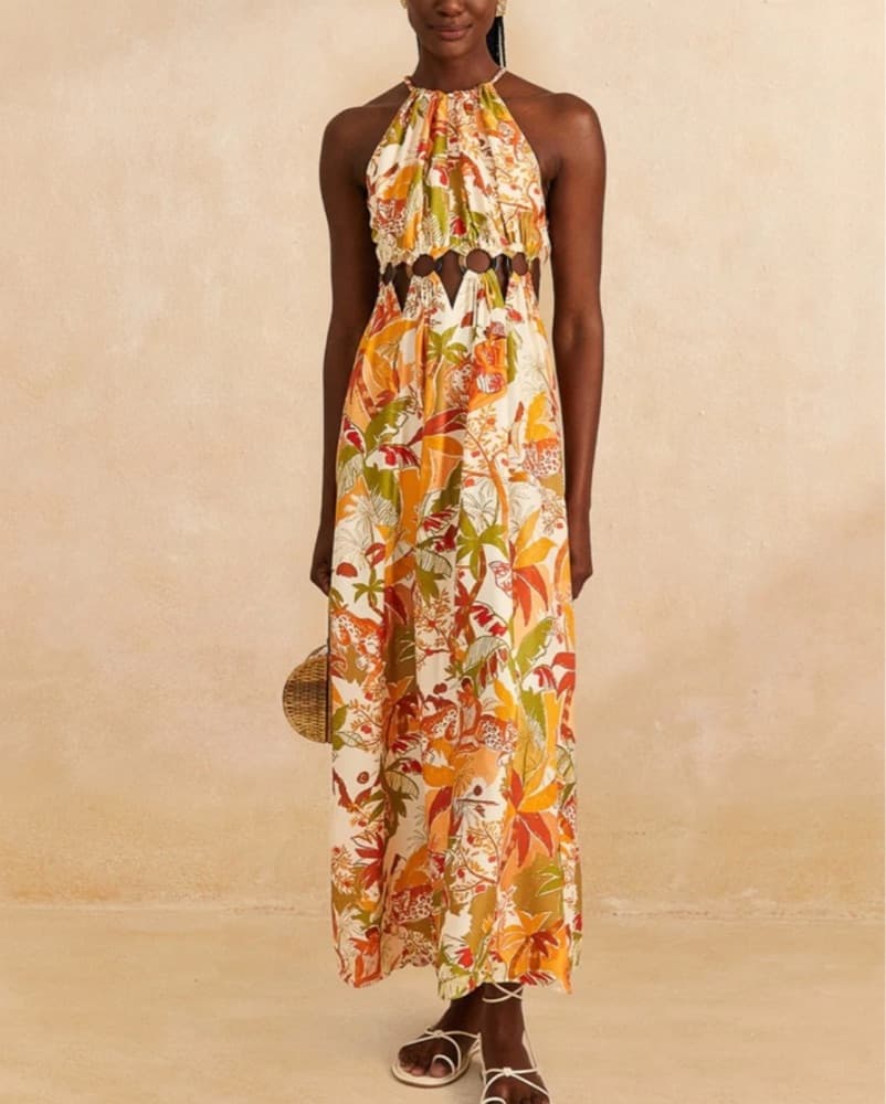 Farm rio Sand Leopord Halter Maxi Dress - Image 1