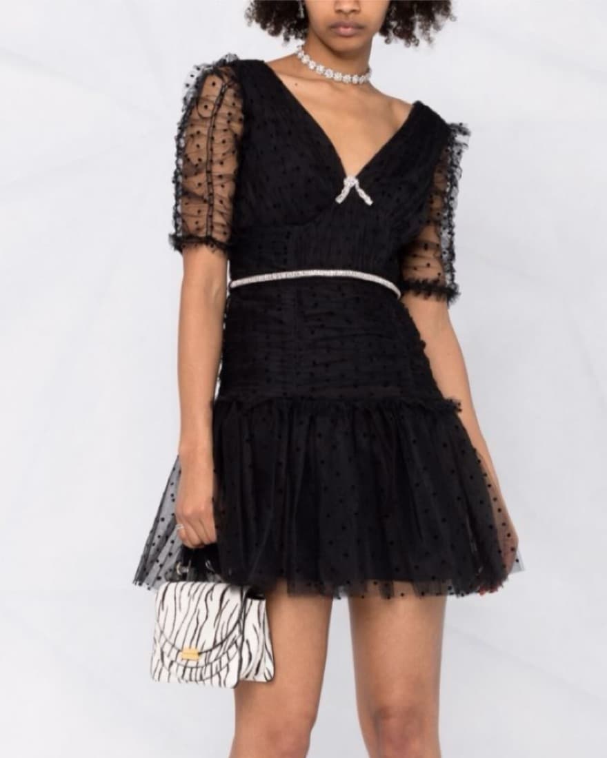 Self-portrait Black Dot Mesh Mini Dress - Image 3