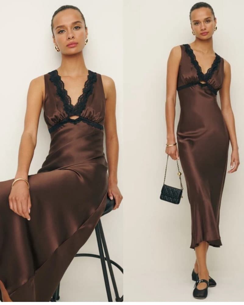 Reformation Aliceyn Silk Dress Cafe - Image 1