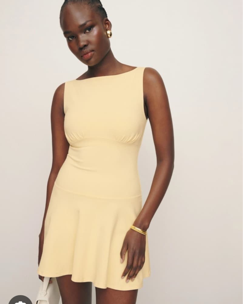 Reformation Mayve Knit Dress Yellow Mini - Image 4