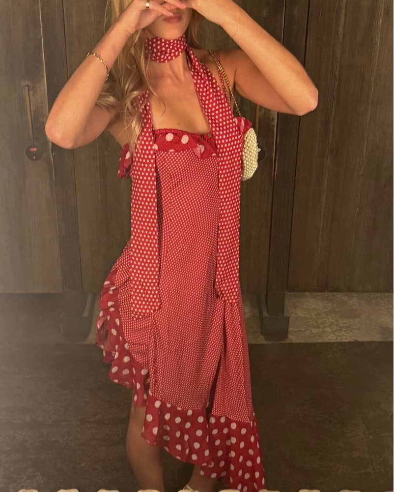 Red Polka Dot Dress With Neckscarf - Image 1
