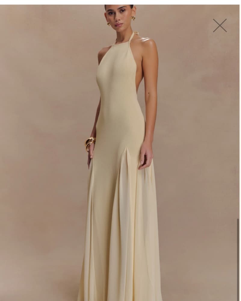 Knit And Mesh Halter Maxi Dress - Cream - Image 1