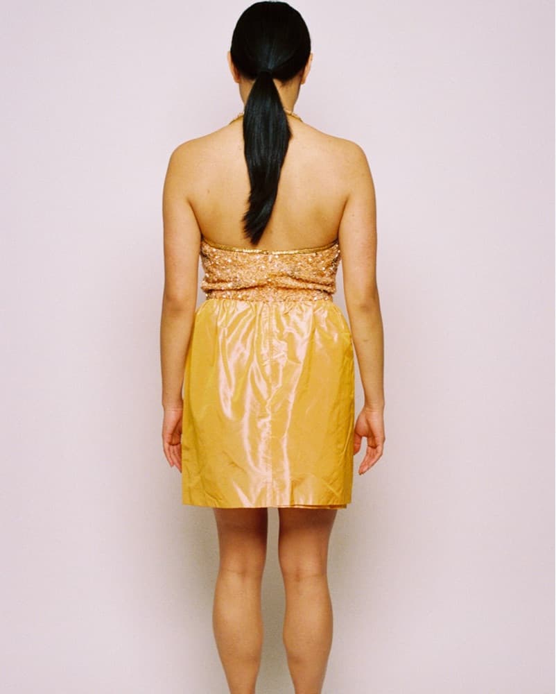 Orange Sequin Halter Mini Dress - Image 2