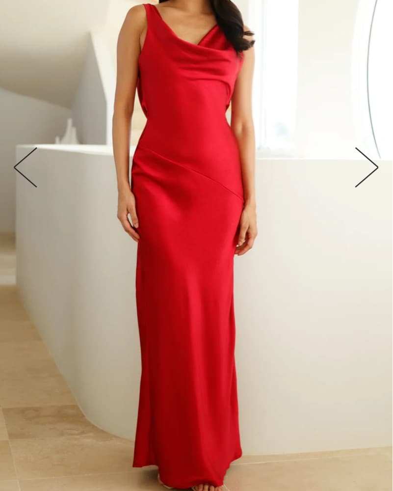 Satin Red Cowl Neck Formal Dress - Image 1