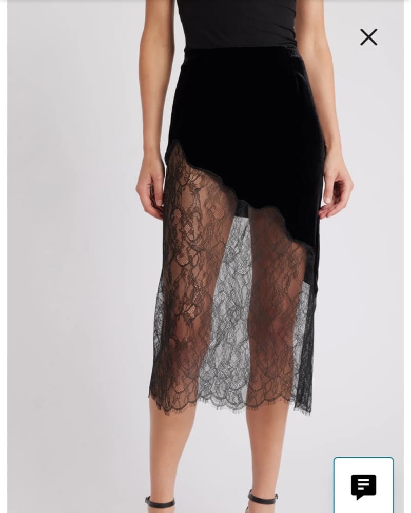 Frame Black Velvet and Lace Midi Skirt - Image 1