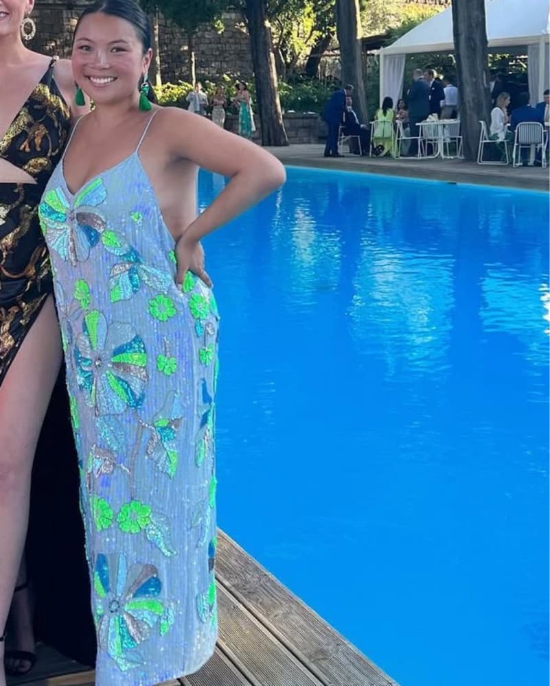 Floral Embellished Midi Dress Blue - Image 3