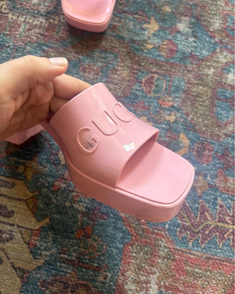 Pink Rubber Gucci Slides  - Image 5