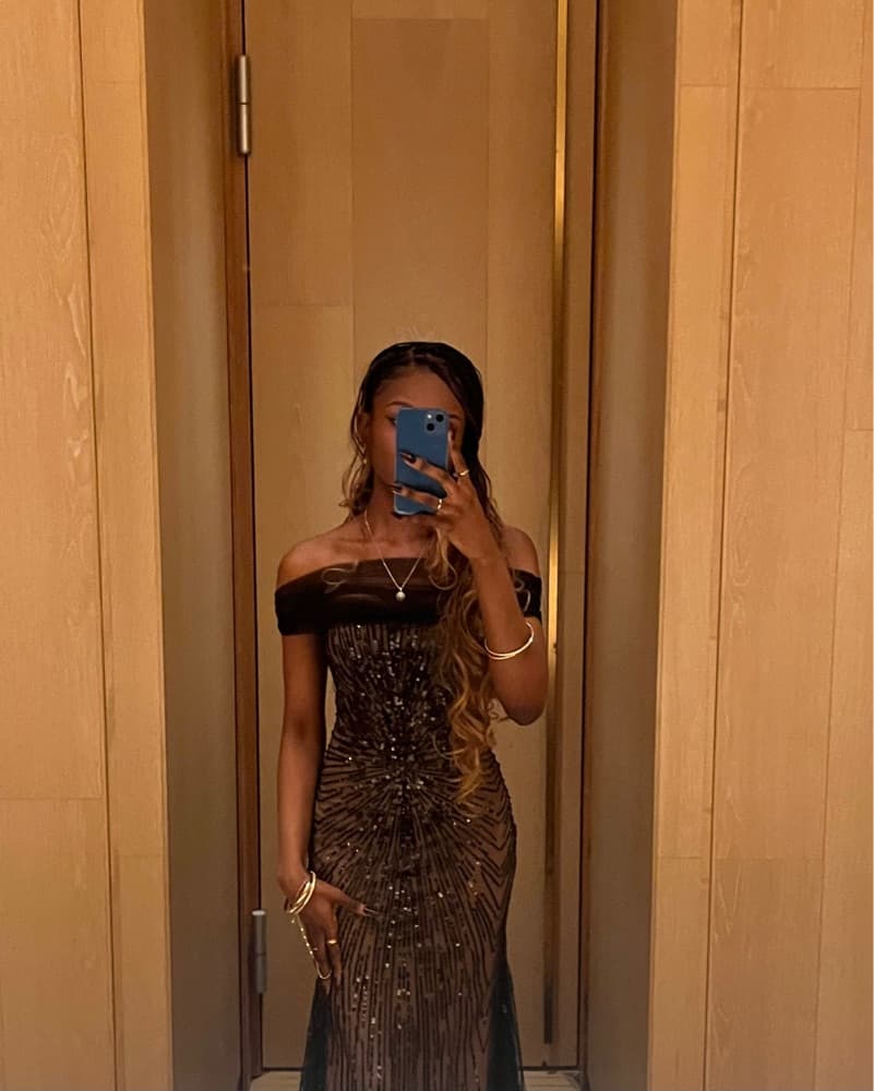 Qeturah Embroidered Sequin Off Shoulder  - Image 3