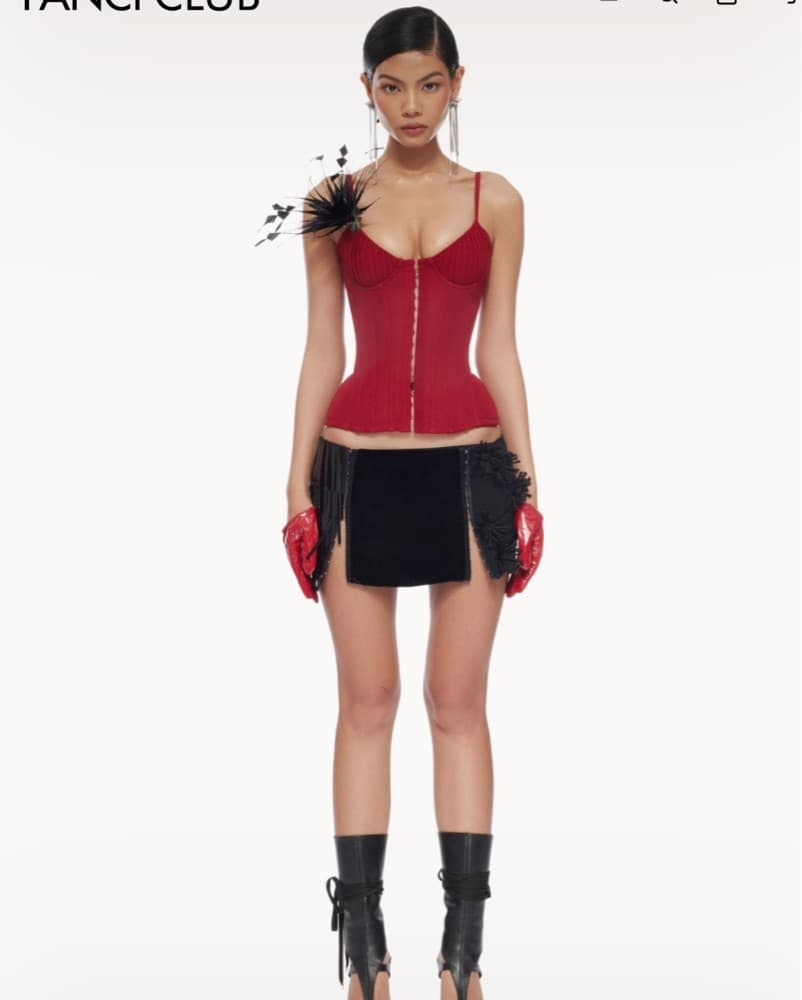 Elegant Crimson Corseted Ensemble - Image 1