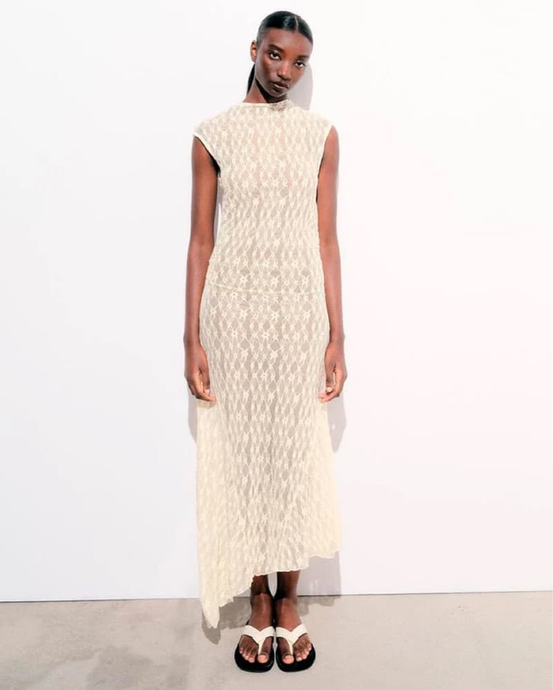 White Lace Assymetric Dress - Size S - Image 3