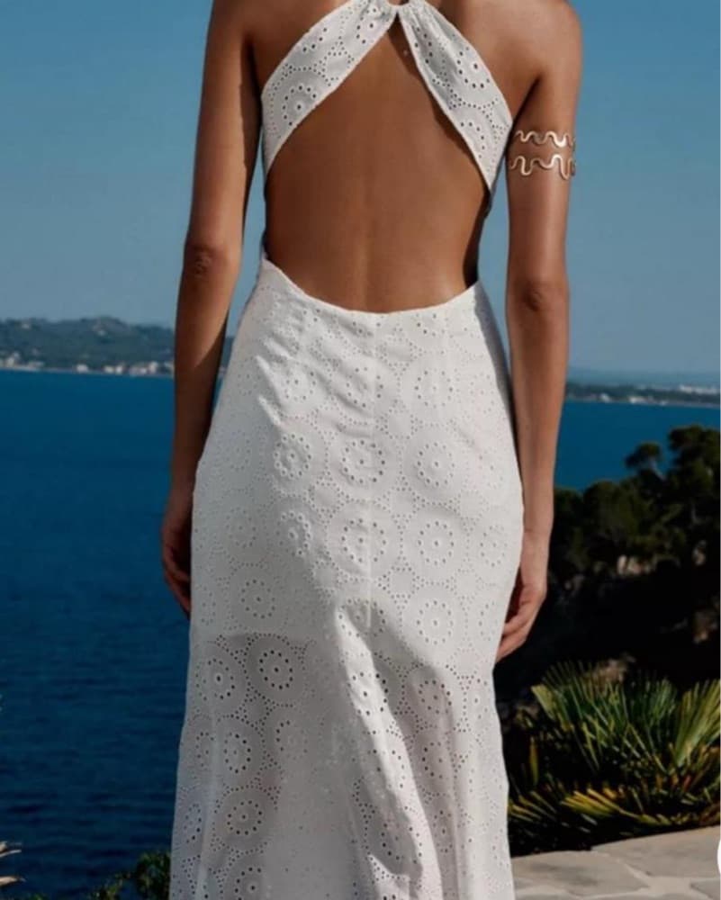 Zara White Eyelet Midi Dress - Image 2