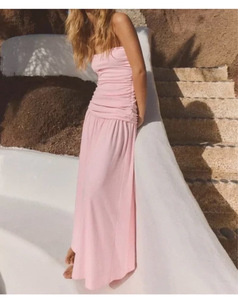 Elegant Ruched Drop Waist Midi Dress - Image 1