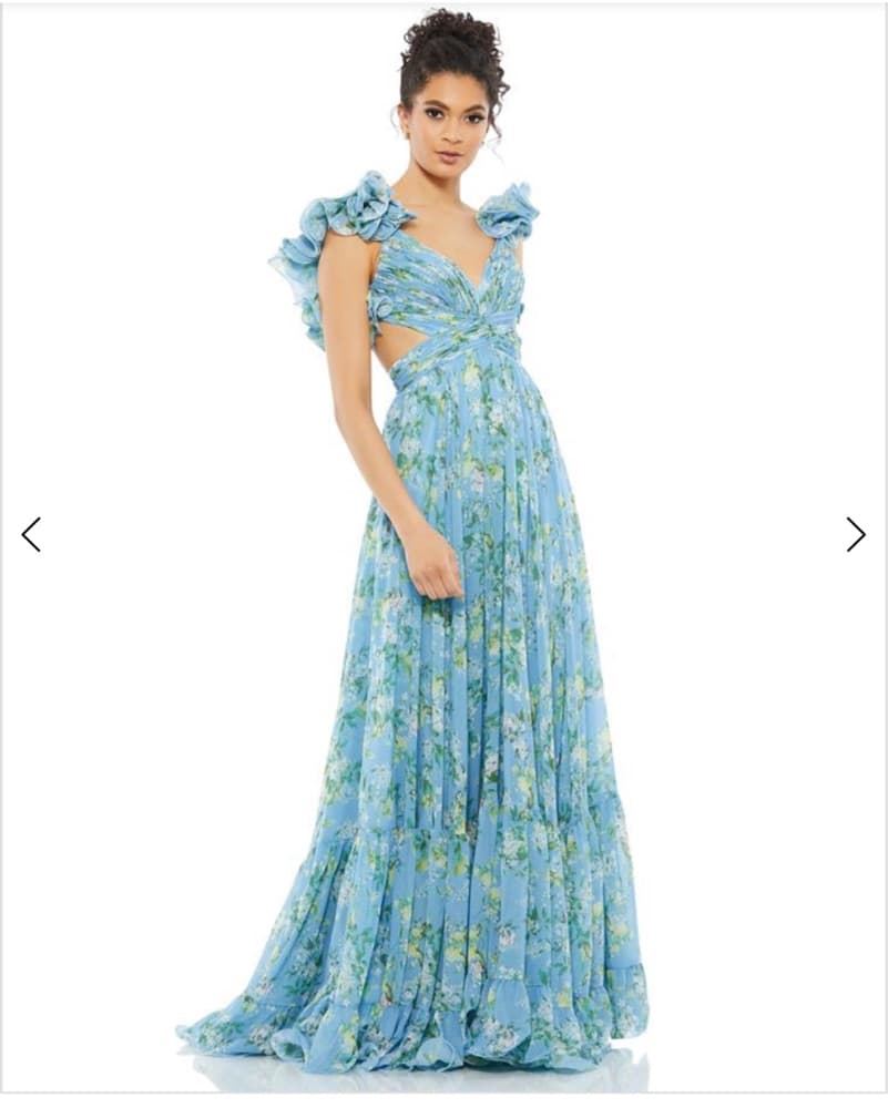 Mac Duggal Blue Floral Chiffon Gown (Size M) - Image 1