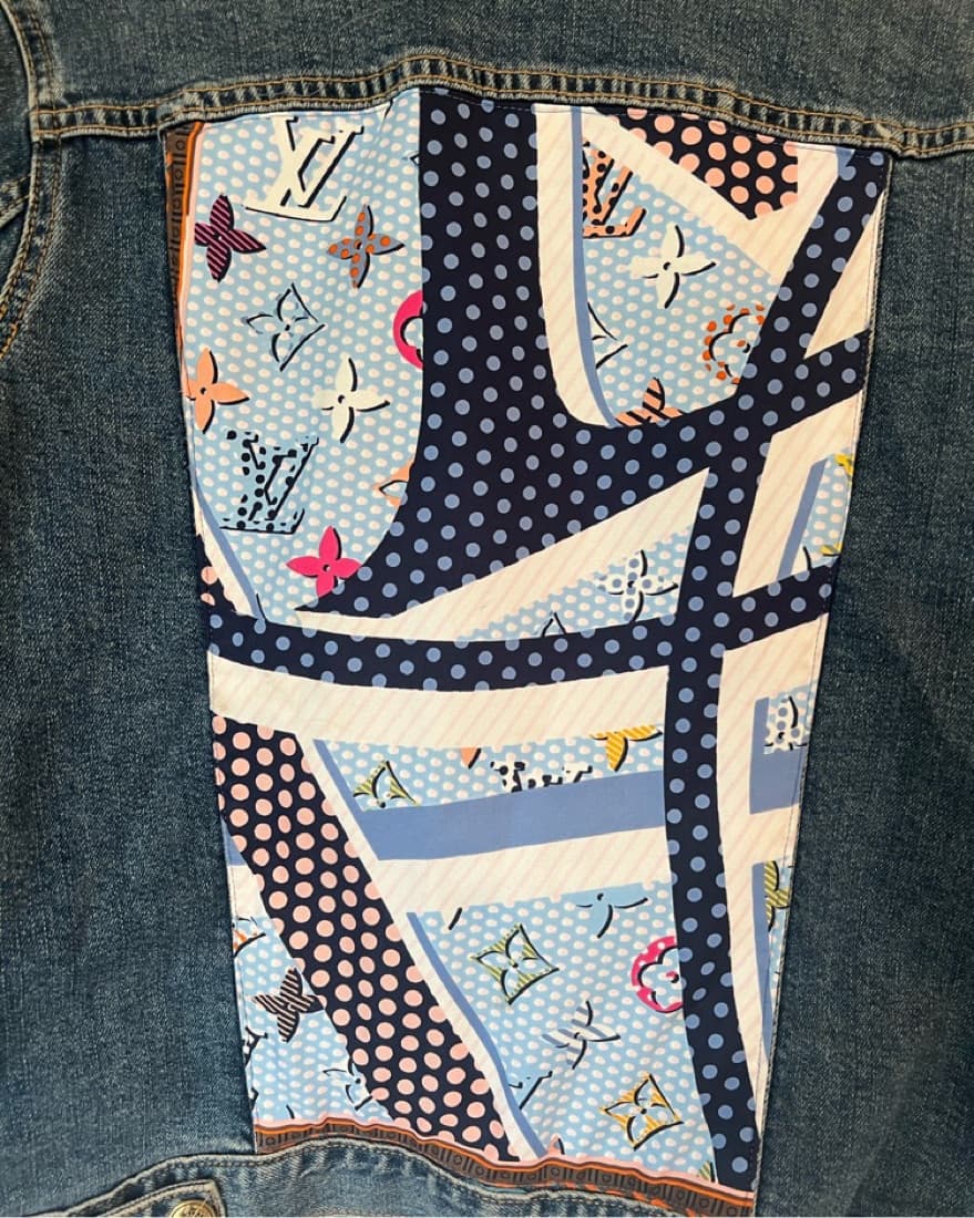 Custom Louis Vuitton Scarf Denim Jacket  - Image 2