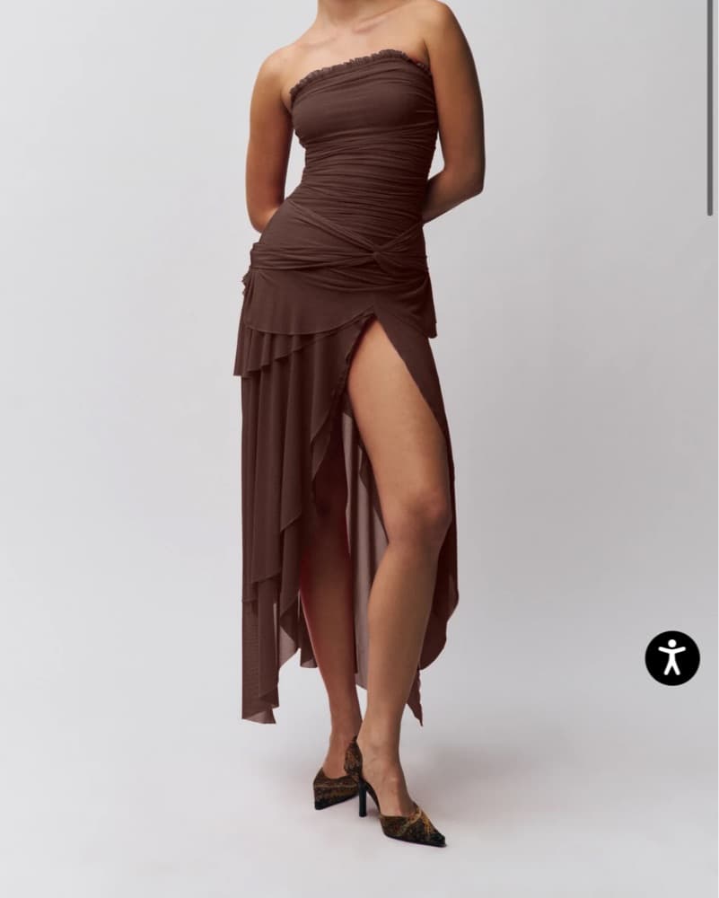 Elegant Ruched Slit Maxi Dress - Image 1