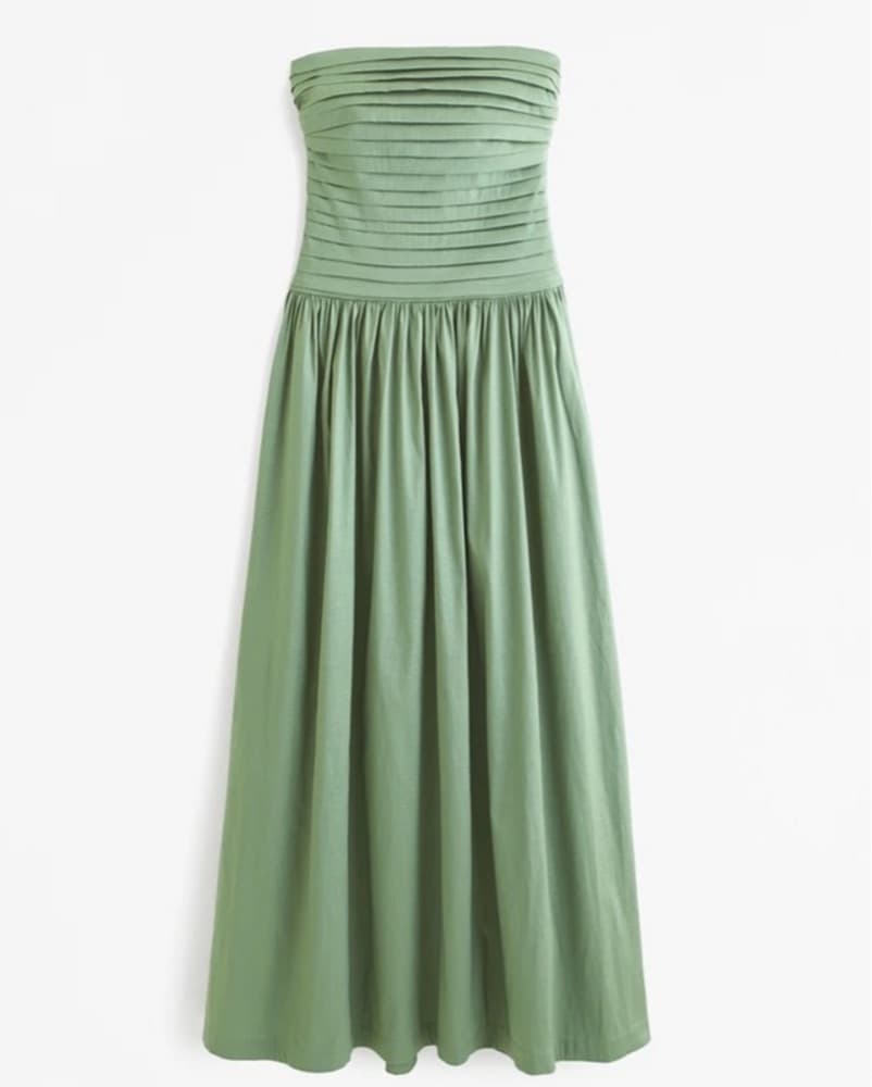 Green Pleated Bodice Midi Dress  - Image 1
