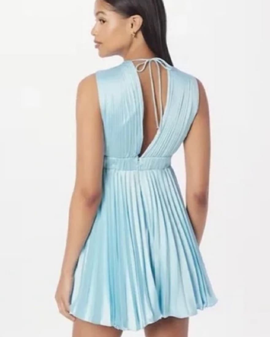 Pleated Light Blue Mini Dress - Image 2
