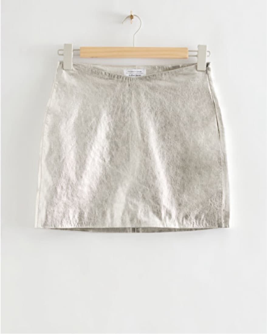& Other Stories Silver Leather Skirt - Image 4