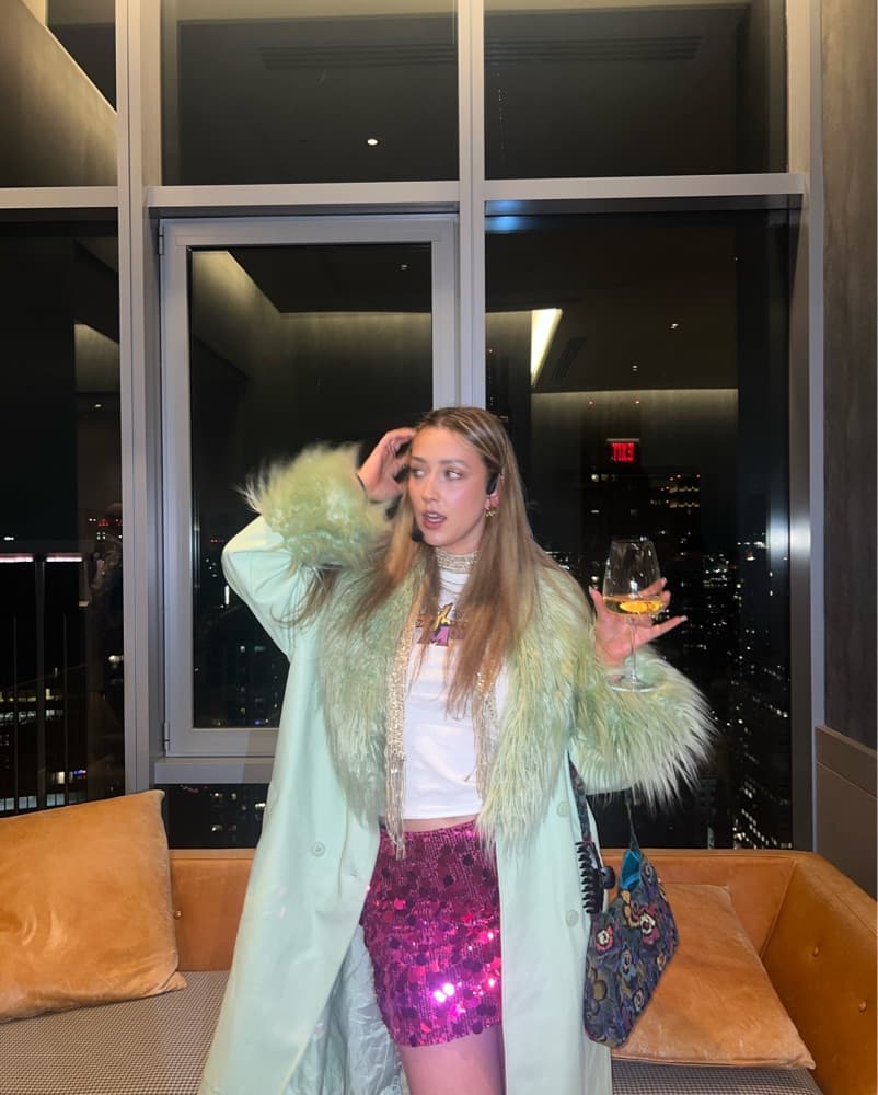  Fur-Trimmed Mint PU Leather Trench Coat - Image 2
