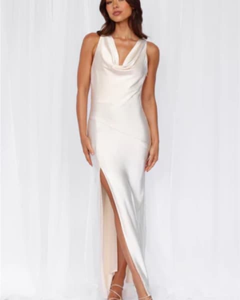 White Cowl Satin Dress - Image 1