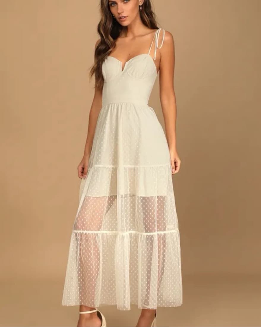 Lulus Spot Cream Polka Dot Mesh Maxi - Image 1