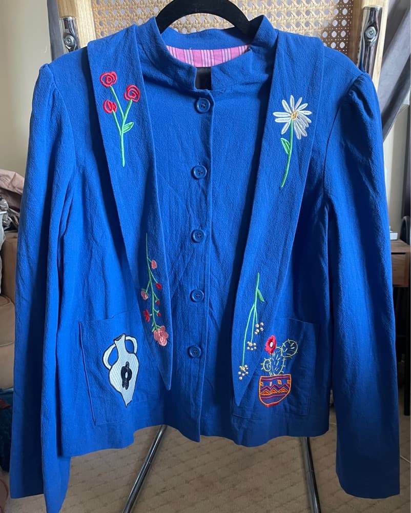 Blue Embroidered Floral Folk Art Jacket - Image 2