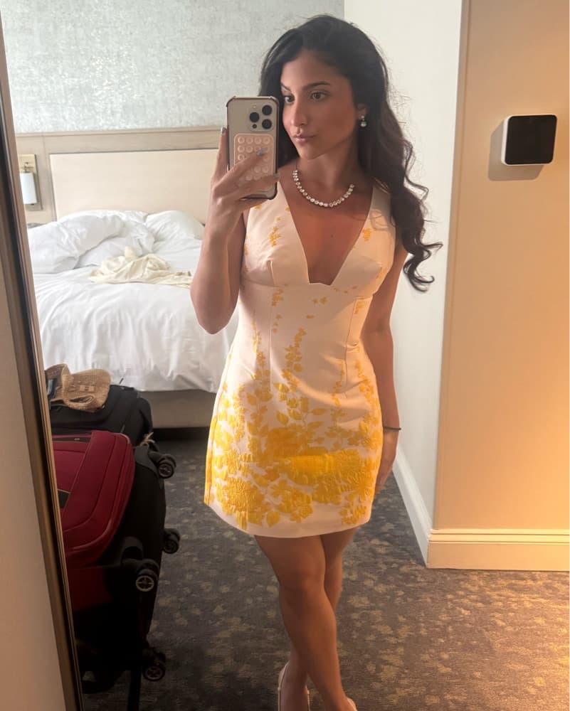 White And Yellow Formal Mini Dress - Image 3