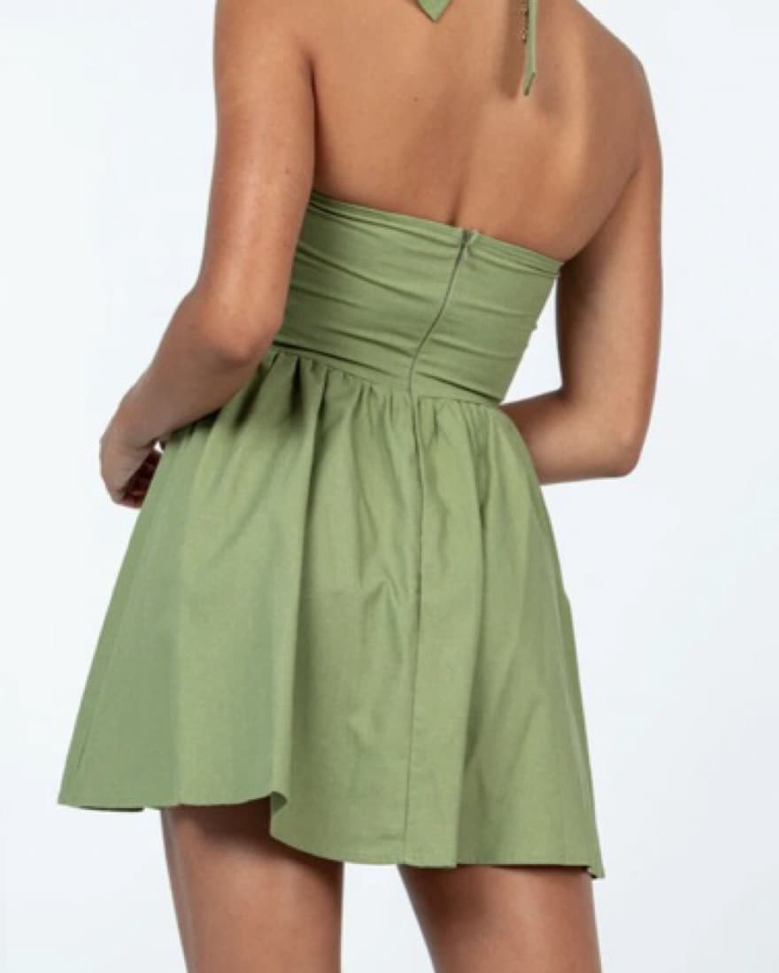 Chic Olive Green Halter Dress - Image 2