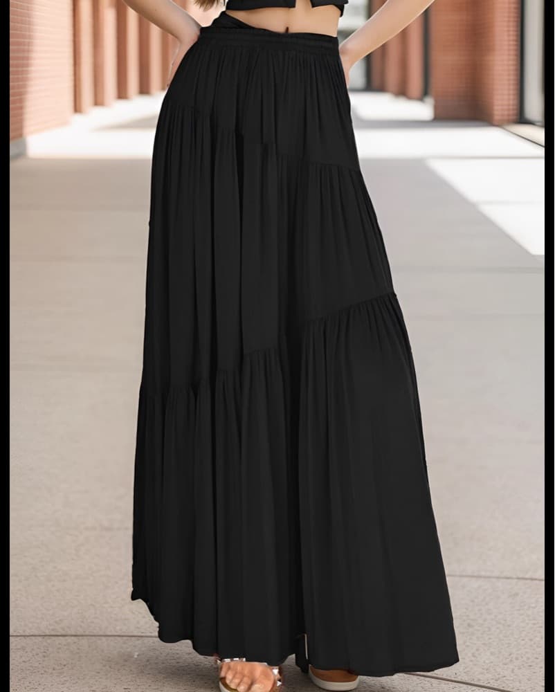 Flowing Black Tiered Maxi Skirt - Image 3