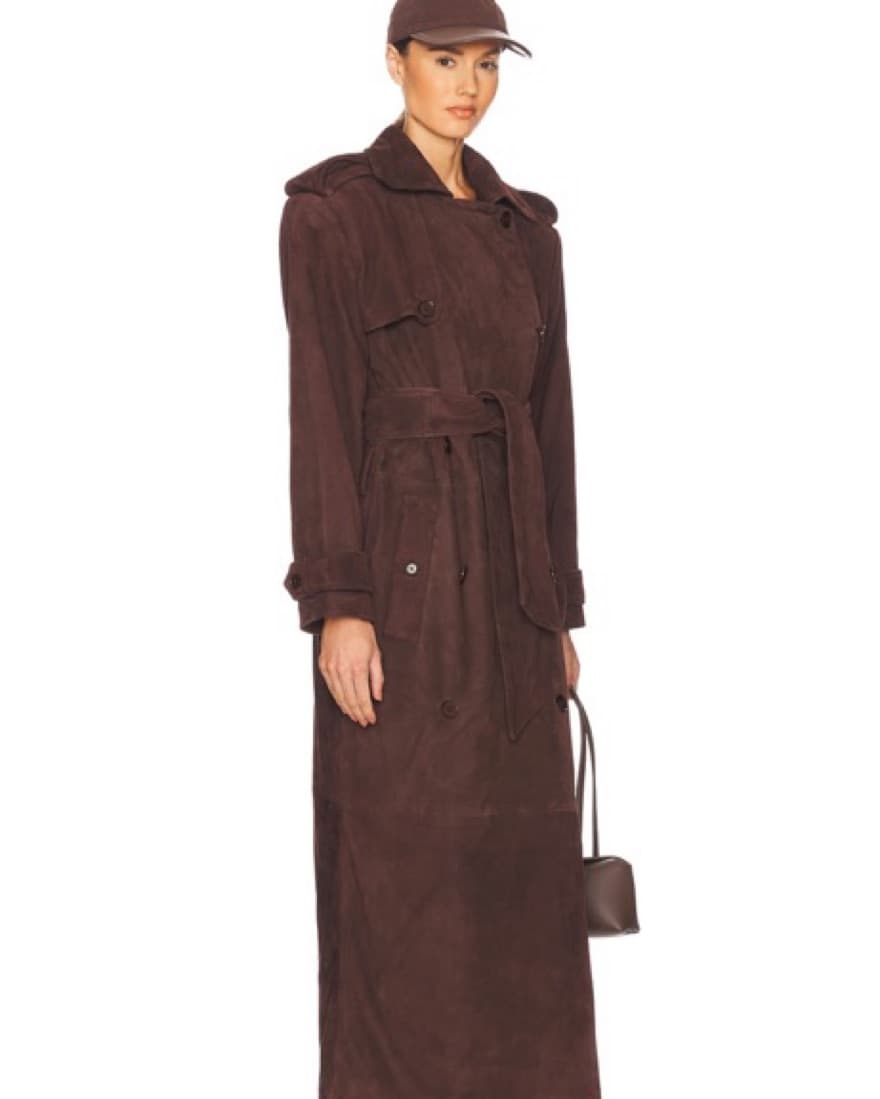 Long Brown Suede Trench Coat - Image 3