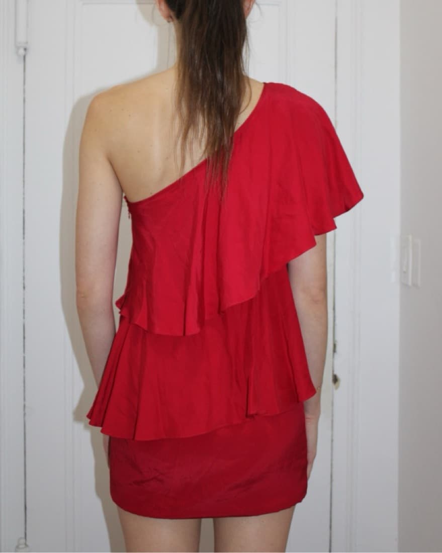 One Shoulder Red Charlotte Ruffle Dress - Image 3