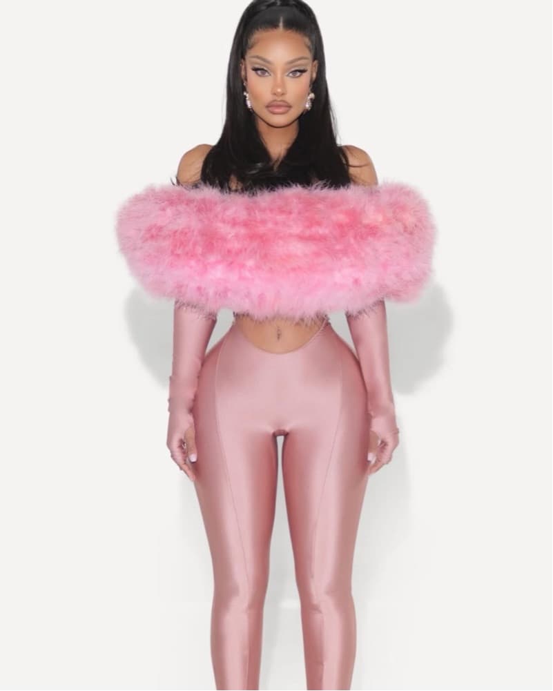 Glamorous Pink Feather Jumpsuit - Image 1