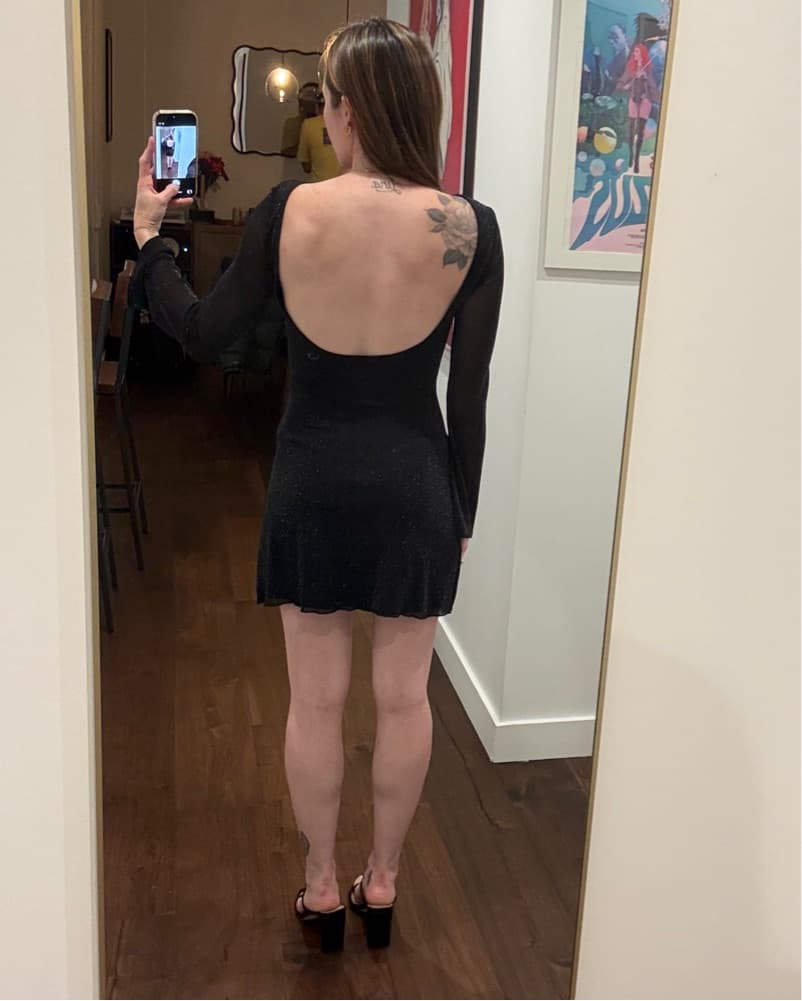 Black Sparkle Mini Dress – Sheer Sleeve  - Image 2