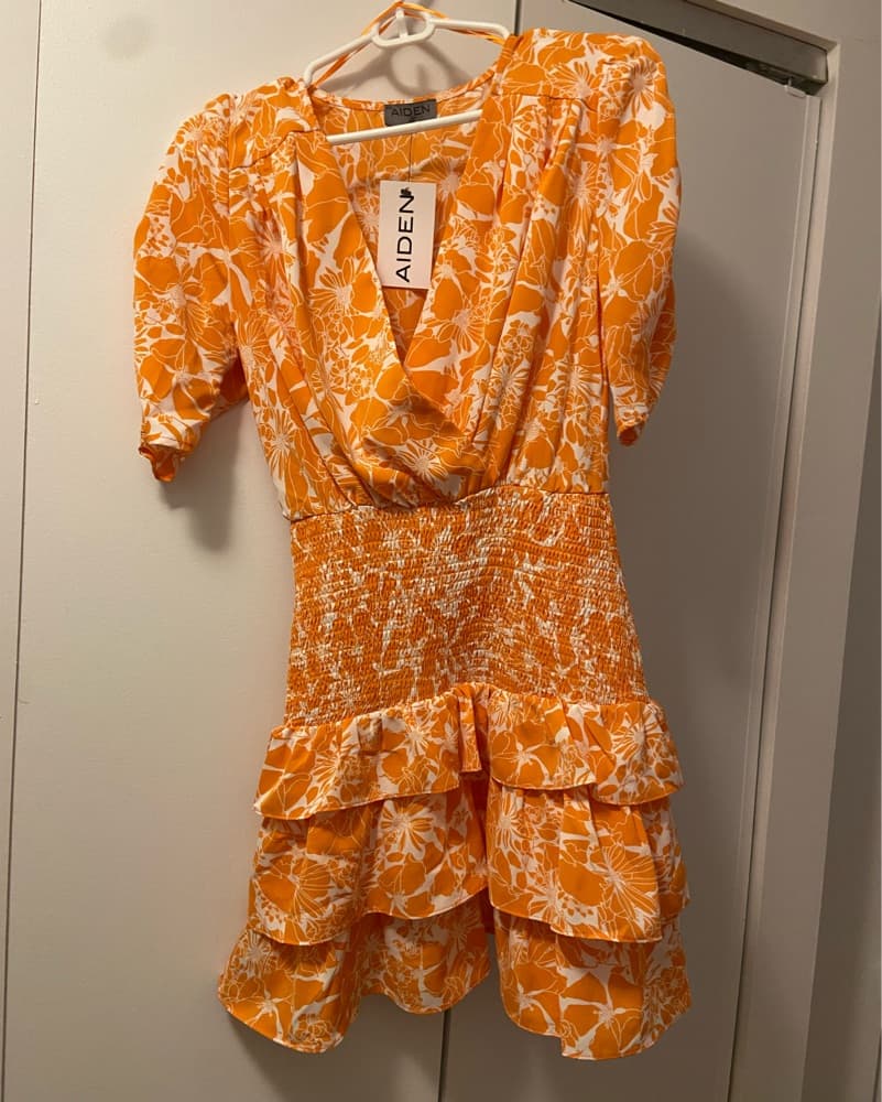 Orange Floral Cocktail Dress - Image 1