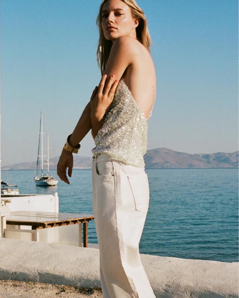 Captivating Beige Sequin Halter Top - Image 2