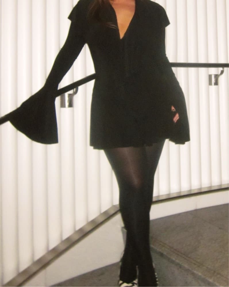 Norma Kamali Long Sleeve Deep V Dress - Image 2