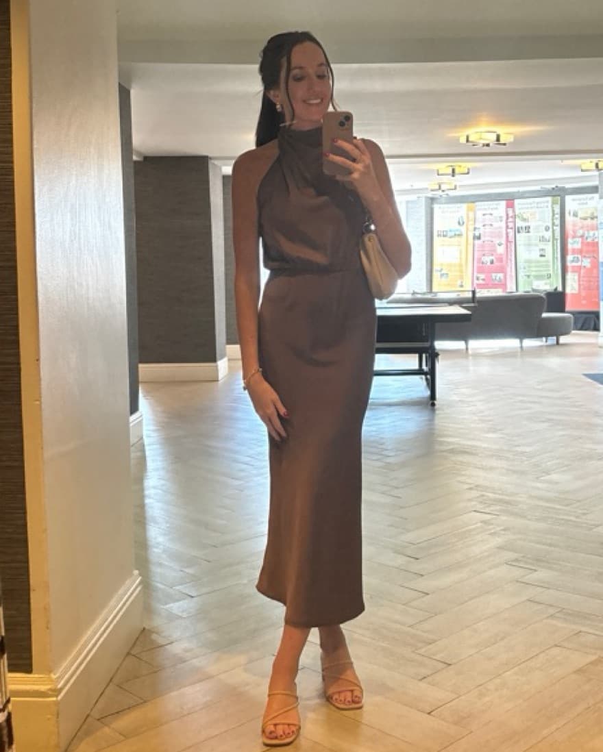 Brown Cowl Neck Midi Dress - Image 1