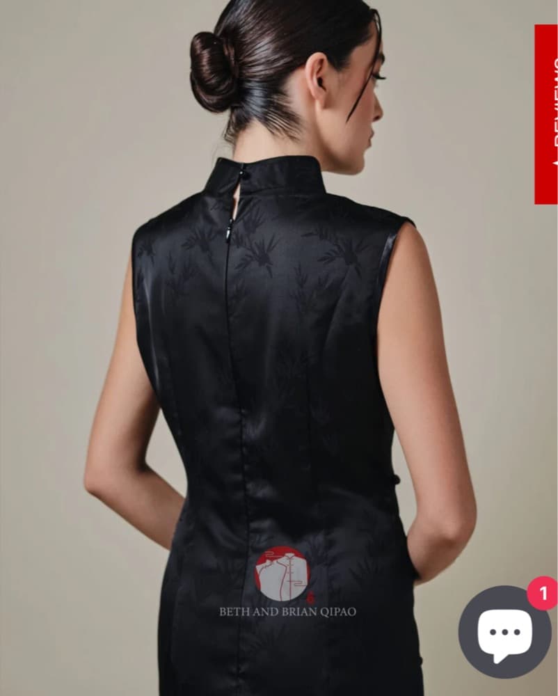 Black Satin Short Qipao - Image 3