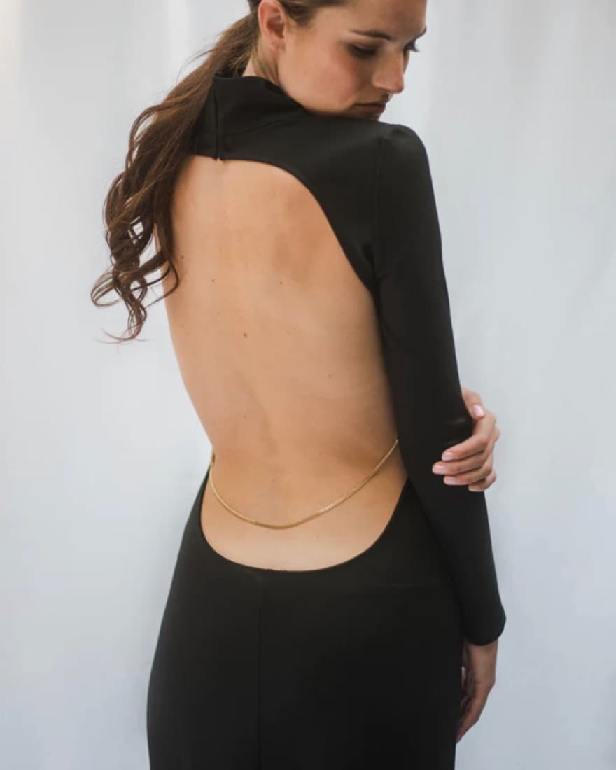 Black Maxi Backless Chain Dress - Image 4
