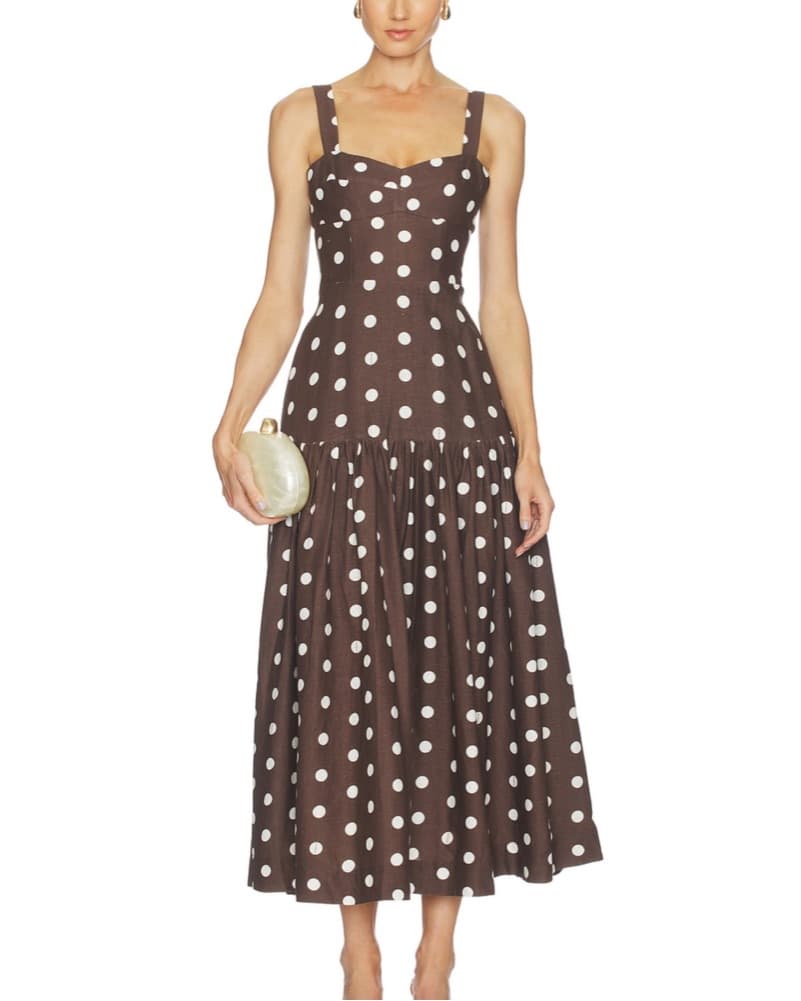 Nicholas Valeria Polka Dot Maxi Dress Mocha XS - Image 1