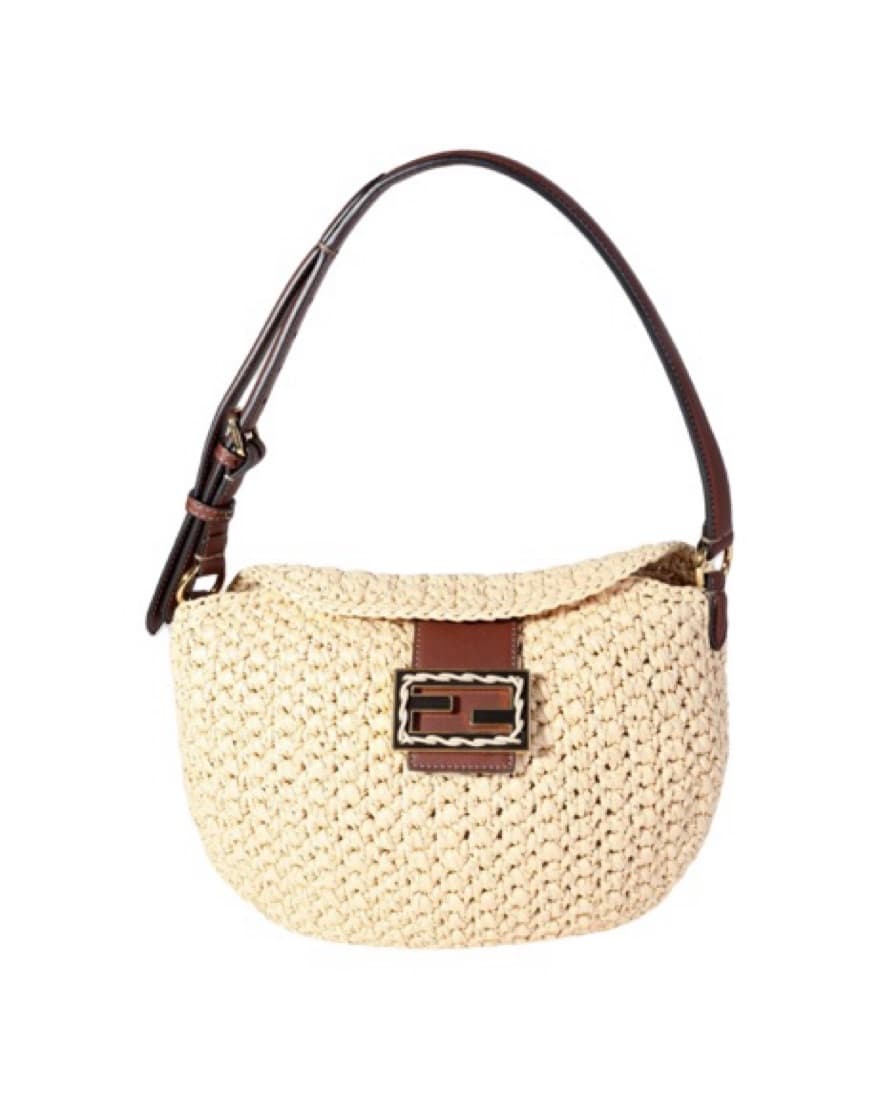 Fendi Beige Raffia Small Croissant Bag - Image 3