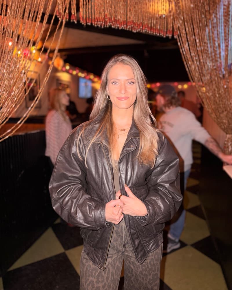 Dark Brown Leather Bomber Jacket - Image 1