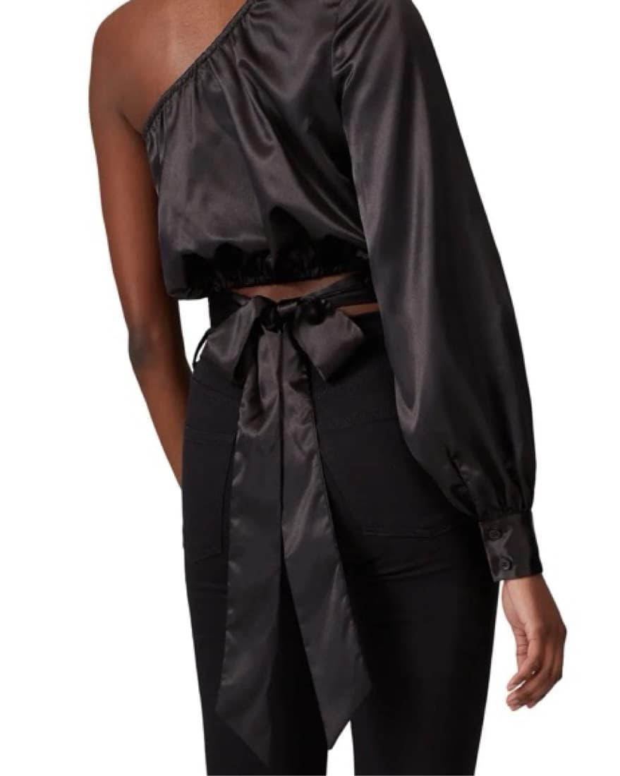 Silk Black One Shoulder Top - Image 2