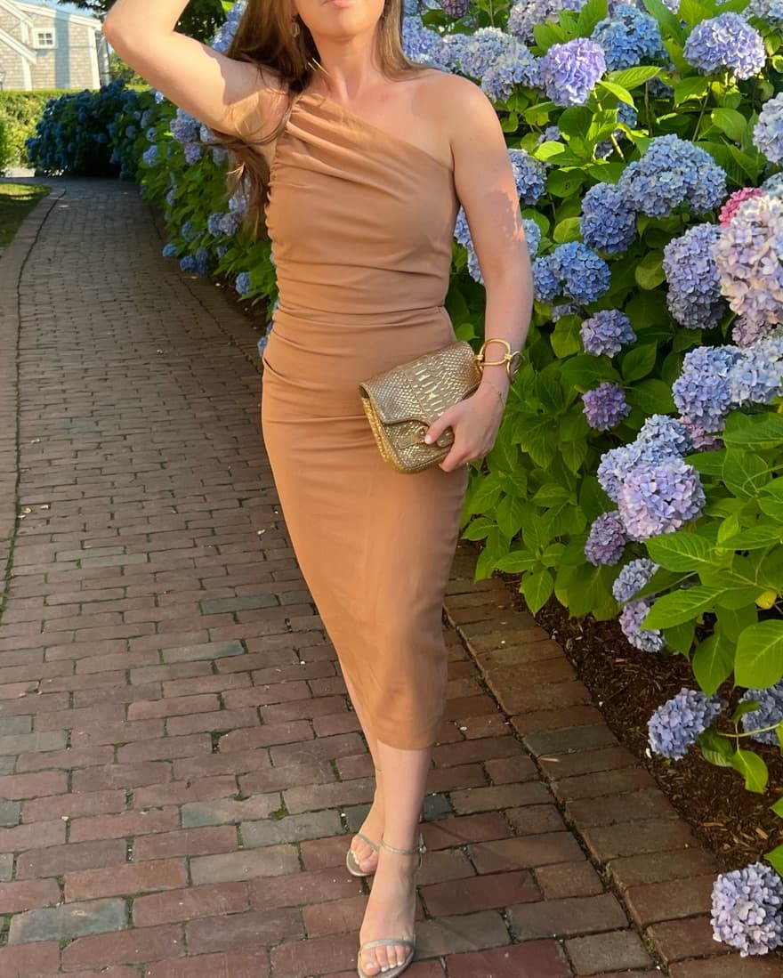 The Sei One Shoulder Tan Midi Dress  - Image 1