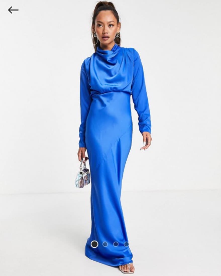 High Neck Drape Satin Bias Cut Maxi Dres - Image 2