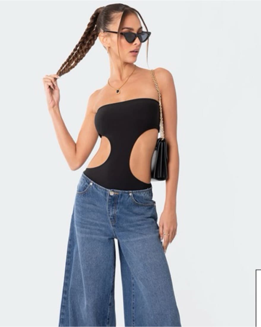 Edikted Vivie Ribbed Cut Out Bodysuit - Image 1