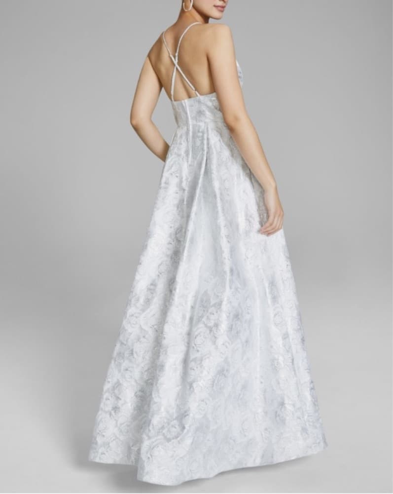  Womens White/Silver A Line Gown Dress - Image 2